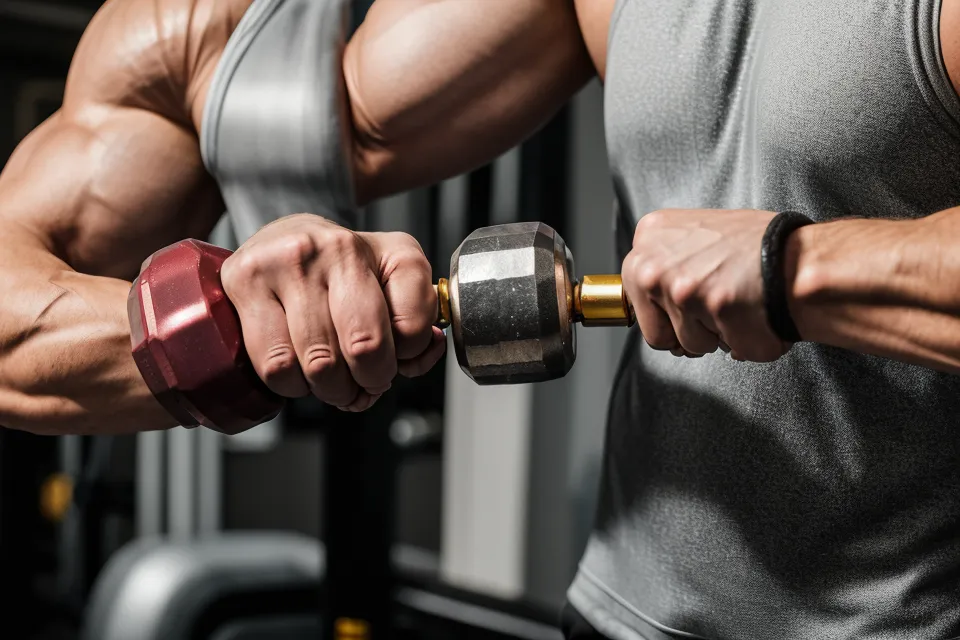 Close-up of a man holding a dumbbell for a goblet squat