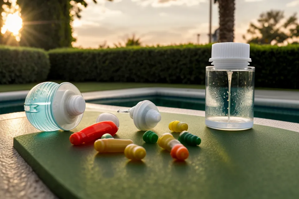 Liquid dropper next to capsule bottles, comparing Protoflow and ProstaVive supplement formats